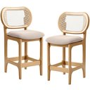Ver imagem 1 de Kit 2 Banquetas Baixa Bar Cozinha Sala de Jantar Betta L02 Mel Tela Suede Bege - Lyam Decor