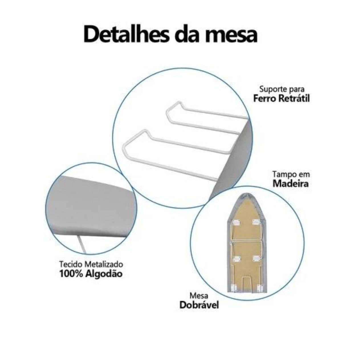 Tabua Mesa de Passar Roupa Portátil de Ferro Resistente Cor Prata Metalizado F - 5
