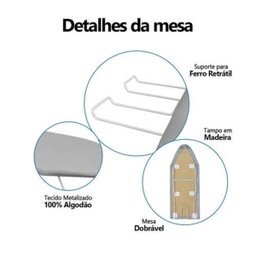 Tabua Mesa de Passar Roupa Portátil de Ferro Resistente Cor Prata Metalizado F - 5