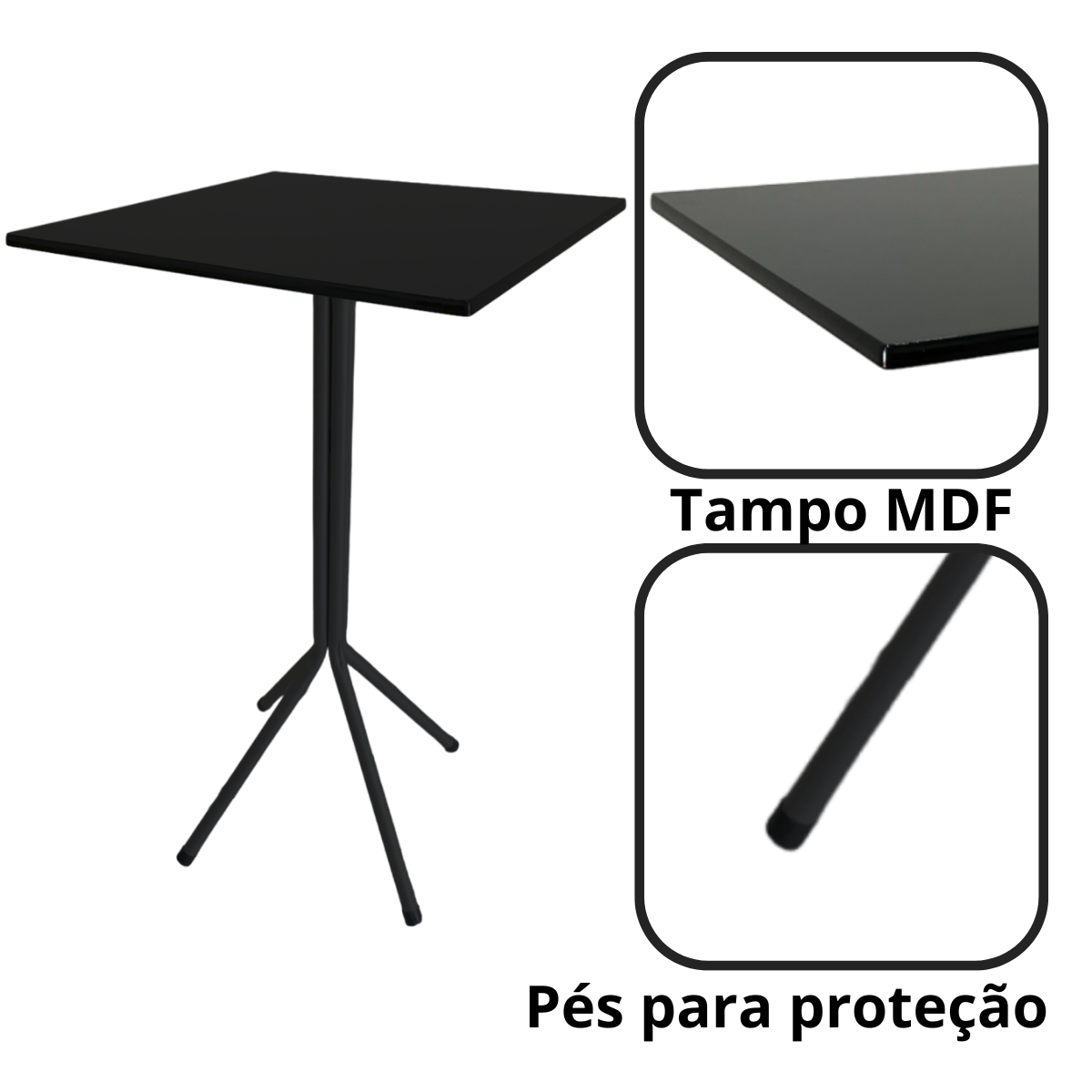 Mesa Bistrô Alto Preto Tampo Quadrado Mdf Preto 60cm - 2