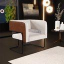 Ver imagem 2 de Kit 02 Poltronas Scarlett D02 Base Aço Preto Couríssimo Marrom B-38 Linho Cru C-443 - Lyam Decor
