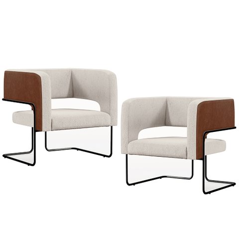 Kit 02 Poltronas Scarlett D02 Base Aço Preto Couríssimo Marrom B-38 Linho Cru C-443 - Lyam Decor