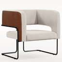 Ver imagem 3 de Kit 02 Poltronas Scarlett D02 Base Aço Preto Couríssimo Marrom B-38 Linho Cru C-443 - Lyam Decor