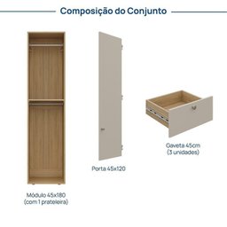 Módulo 45x180 1 Porta 3 Gavetas Frame Cabecasa madeiramadeira - 3