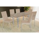 Ver imagem 1 de Conjunto: Mesa Sala Jantar Elba Tampo Madeirado C/ Vidro 160cm e 6 Cadeiras Amsterdã Cromada/freijo