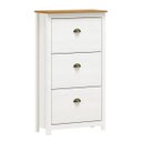 Ver imagem 1 de Sapateira Linha Topázio Branco/Carvalho 3 Porta Basculante com Puxadores Metálicos em Ouro Envelheci