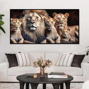 Quadro Decorativo Leão Natureza com Moldura Caixa de 3cm de Profundidade, (100x70cm)