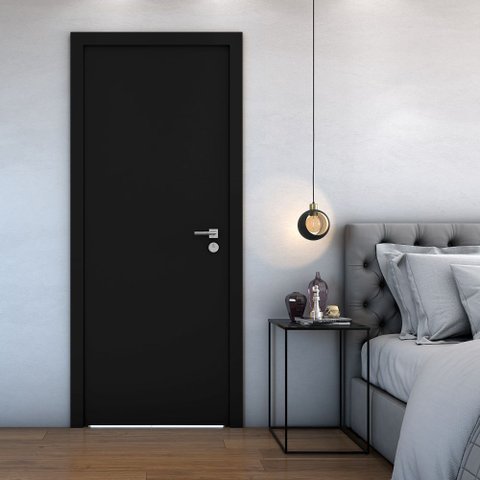Porta de Madeira Lisa Clean 210x80 MDF Pronta para Instalar:Preto