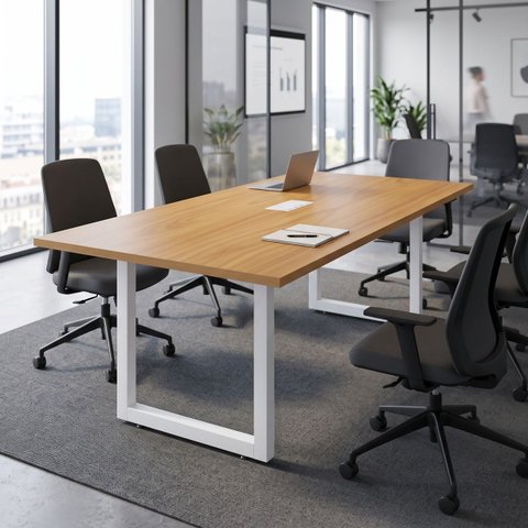 Mesa Reunião Industrial Escritório 2,00m x 90cm 100% MDF com Caixa de Tomadas Pés Metal F5 Office