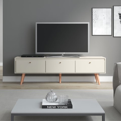 Rack Retrô para Tv 65 Pol. com 3 Portas 160 X 59 Cm Memphis Mdp Champanhe 0673 Menu