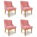 Ver imagem 1 de Kit 4 Cadeiras Estofadas para Sala de Jantar Base Fixa de Madeira Castanho Lia Suede Rosê - Ibiza