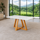 Ver imagem 1 de Mesa para 4 Lugares Madeira Tampo de Vidro e MDF Moderna Sofisticada 120cm Pérola