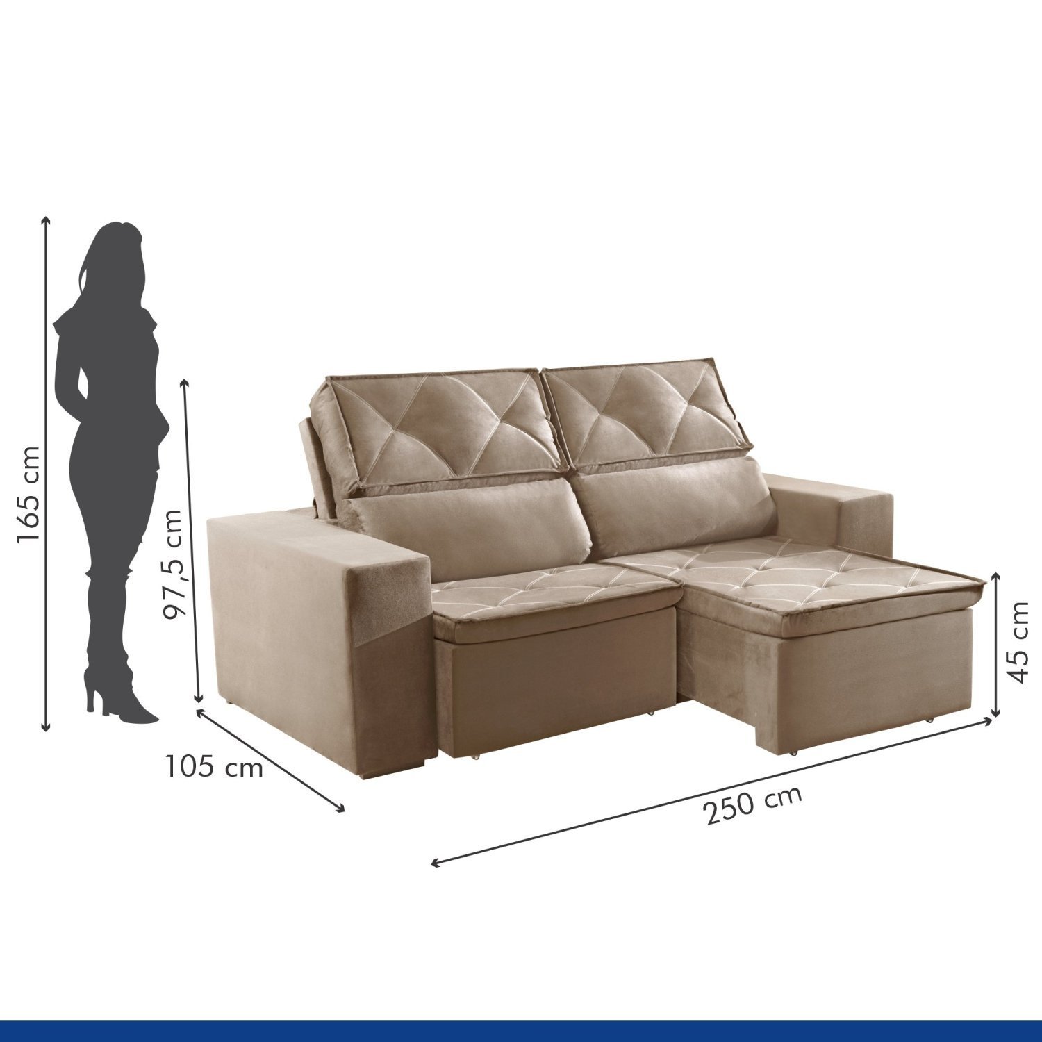 Sofá Recife 4 Lugares Retrátil e Reclinável 250cm com Molas Yescasa