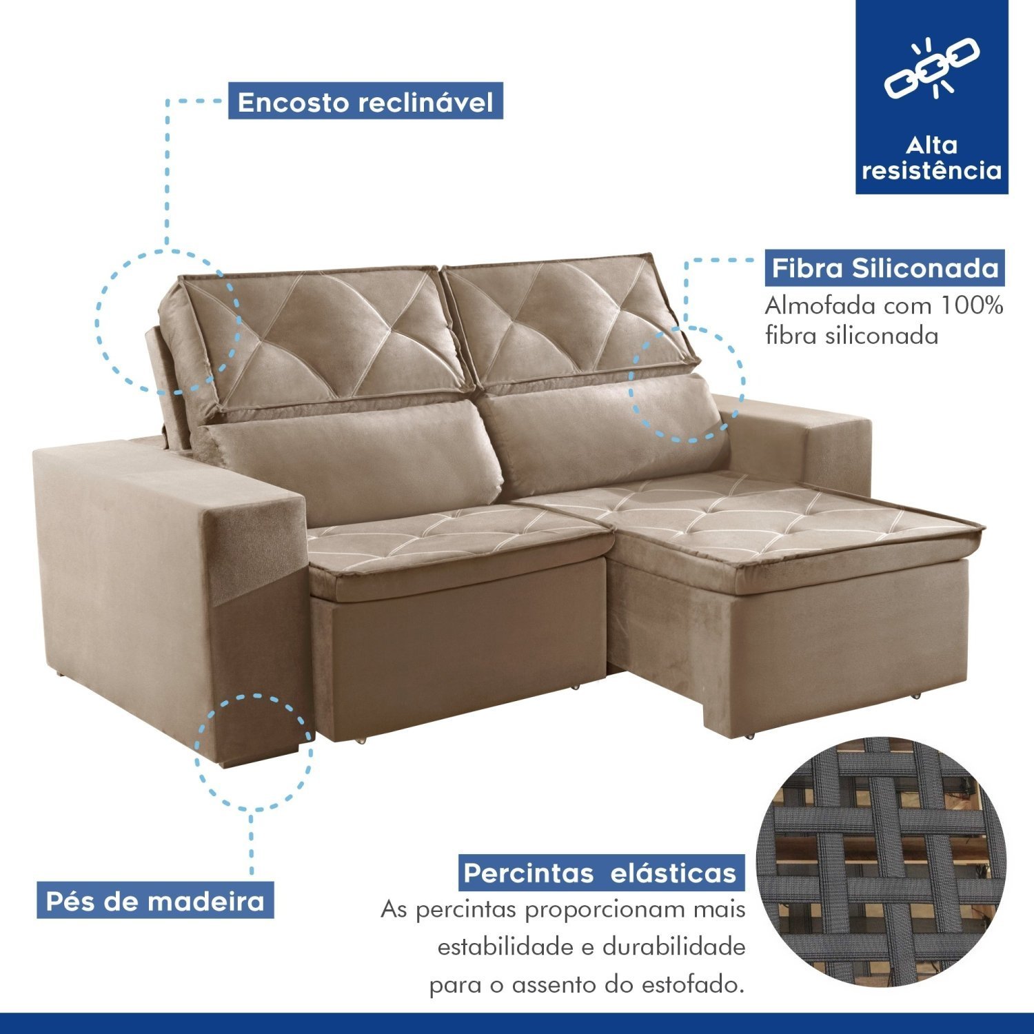 Sofá Recife 4 Lugares Retrátil e Reclinável 250cm com Molas Yescasa MadeiraMadeira