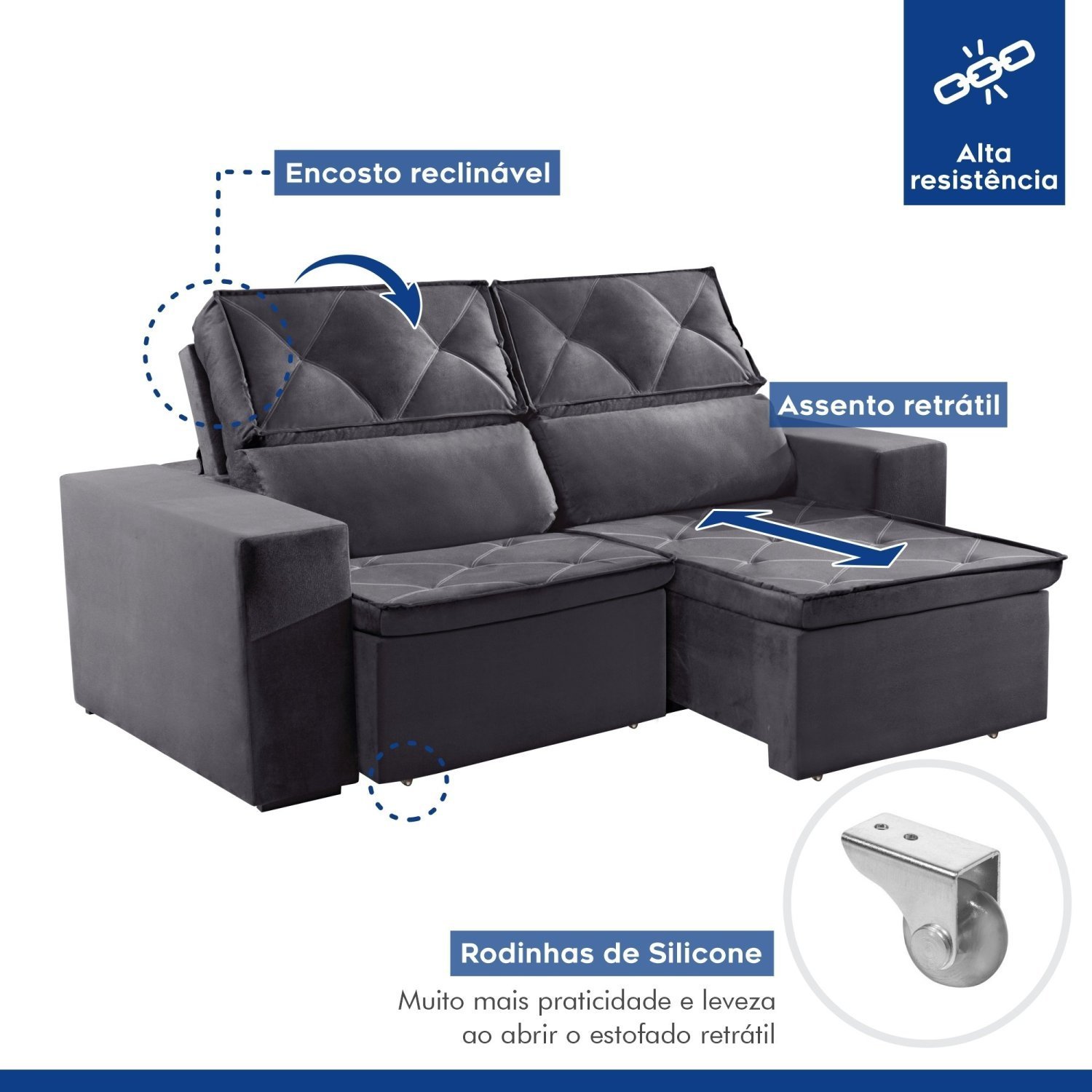 Sofá Recife 4 Lugares Retrátil e Reclinável 250cm com Molas Yescasa MadeiraMadeira