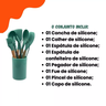 Conjunto de Utensilios Silicone 8 Peças com Cabo de Madeira Cor:verde Escuro - 2