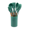 Conjunto de Utensilios Silicone 8 Peças com Cabo de Madeira Cor:verde Escuro - 1