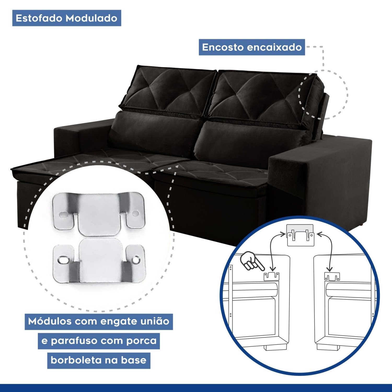 Sofá Recife 4 Lugares Retrátil e Reclinável 250cm com Molas Yescasa MadeiraMadeira