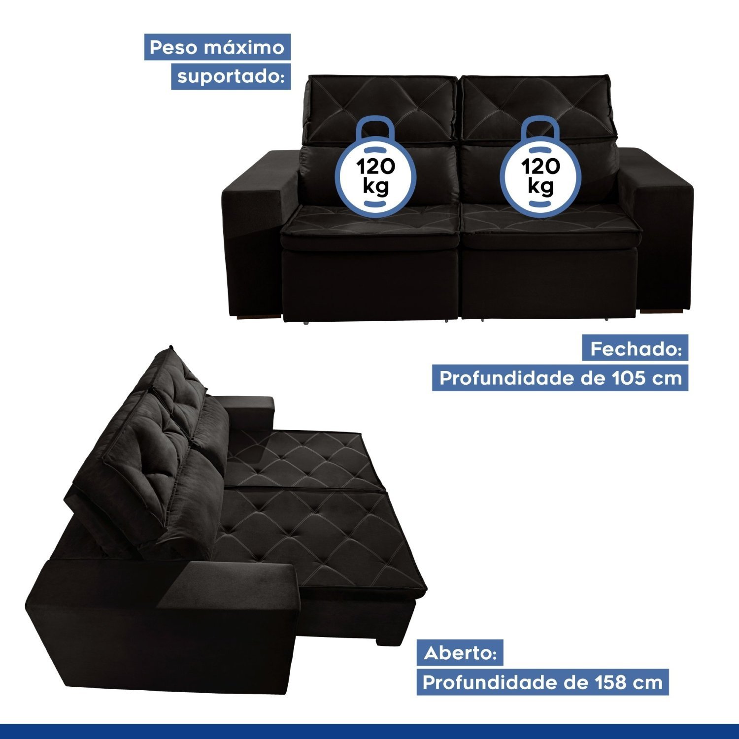 Sofá Recife 4 Lugares Retrátil e Reclinável 250cm com Molas Yescasa MadeiraMadeira