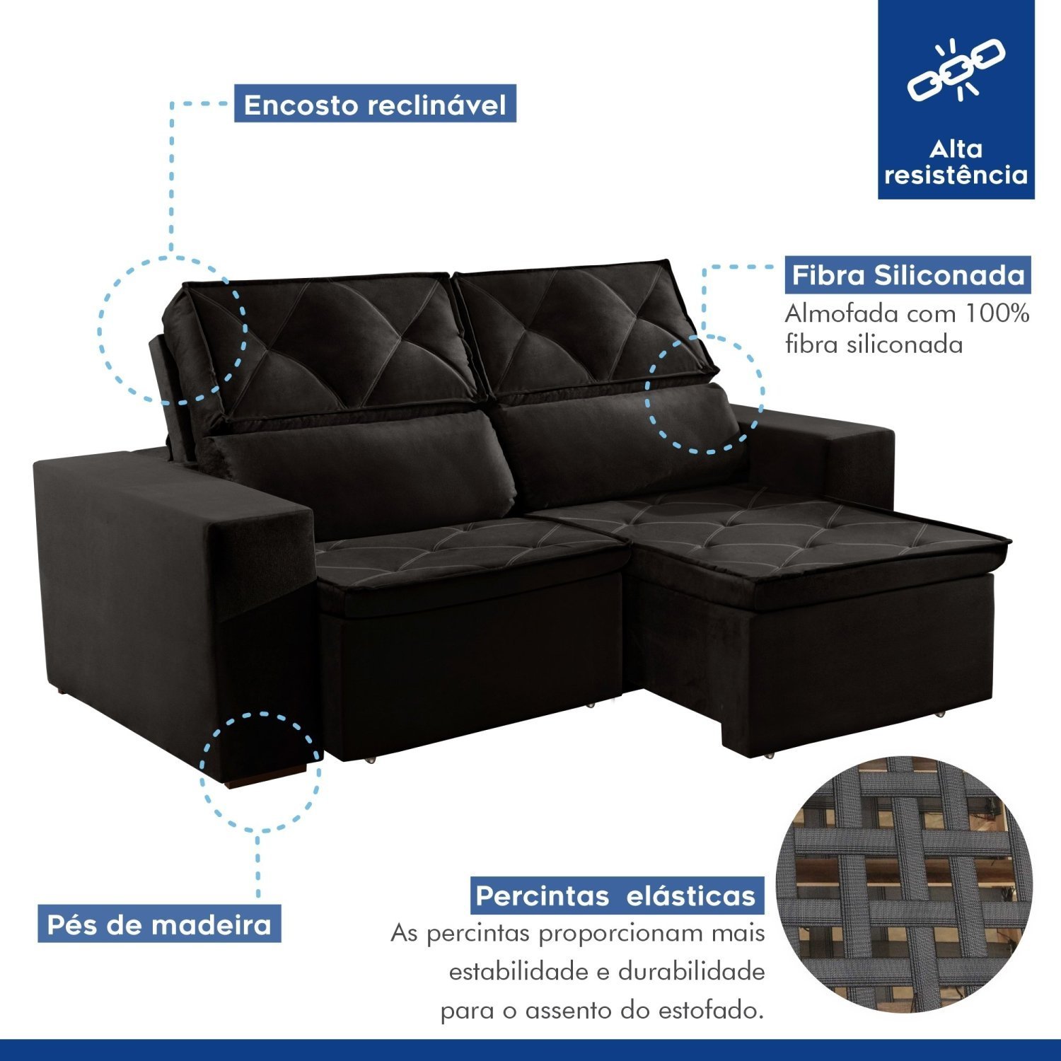 Sofá Recife 4 Lugares Retrátil e Reclinável 250cm com Molas Yescasa