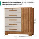 Ver imagem 3 de Comoda 5 Gavetas 1 Porta 99 cm Mary Cedro Areia Rudk