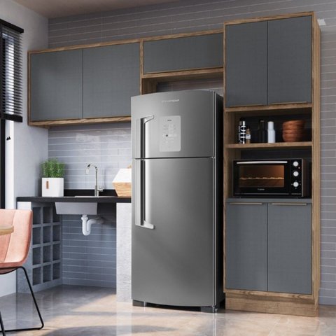 Cozinha Compacta Modulada 3 Peças com Torre Quente e 2 Armários Aéreos 100% MDF Viena Louro Freijó/C