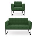 Ver imagem 1 de Kit 1 Sofá Namoradeira e 1 Poltrona Elisa Suede Base Metálica Industrial Preto - D'Rossi Verde