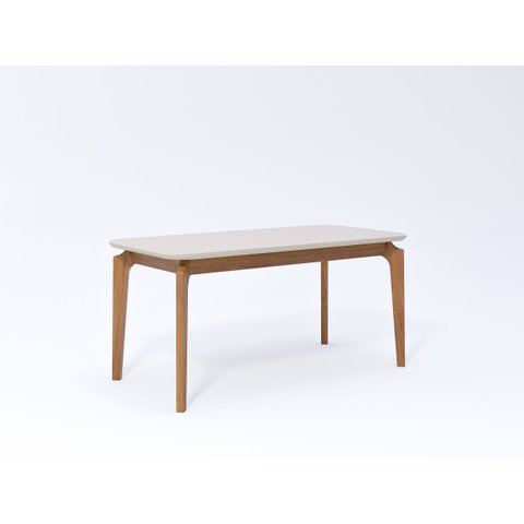 Mesa de Jantar Ficus 160x80cm Madeira Tauari e Vidro Temperado Off White