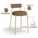 Ver imagem 3 de Banqueta Cozinha Média com Encosto Kit 3 Industrial Champanhe Londres New Couro Flex D03 - D'Rossi