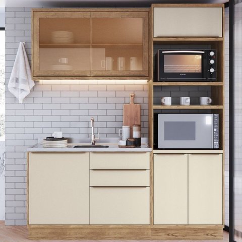 Cozinha Compacta Modulada 3 Peças 6 Portas 3 Gavetas com Divisor de Talheres 2 Nichos para Forno Vie