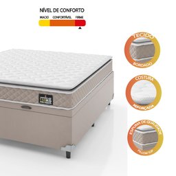 Cama Box Baú Casal Colchão D45 com Pillow Top Hellen Strong Bege Suporta até 150kg por Pessoa - 4