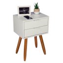 Ver imagem 4 de KIT 2 Mesas De Cabeceira Retro OFF WHITE COM 2 GAVETAS DE 30cm Pé CASTANHO ENVIO MONTADA