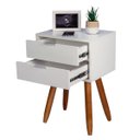 Ver imagem 3 de KIT 2 Mesas De Cabeceira Retro OFF WHITE COM 2 GAVETAS DE 30cm Pé CASTANHO ENVIO MONTADA
