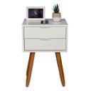 Ver imagem 2 de KIT 2 Mesas De Cabeceira Retro OFF WHITE COM 2 GAVETAS DE 30cm Pé CASTANHO ENVIO MONTADA