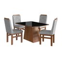 Ver imagem 2 de Conjunto Sala de Jantar Mesa 90x120cm Tampo Vidro com 4 Cadeiras Madeira Maciça Tecido Joli Cinza/Canela/Preto