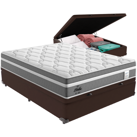 Cama Box Baú e Colchão Berlim Molas Ensacadas Casal Probel: Marrom