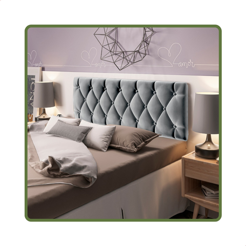 Cabeceira de Cama Queen Estofada Capitone Pari 1,60 X 55 Cinza Suede