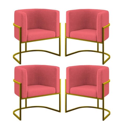 Kit 04 Cadeiras Poltrona Lua Gold Balaqui Rosa Rosa