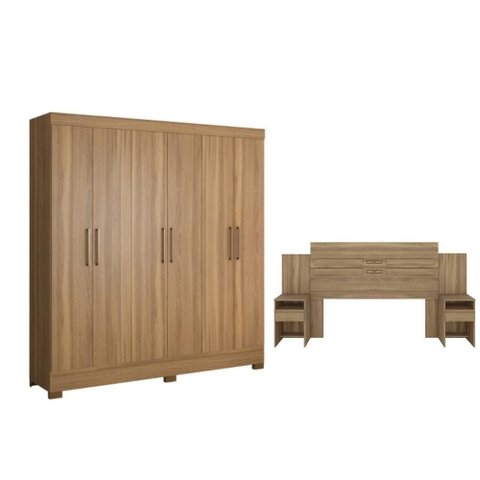 Guarda Roupa e Cabeceira Casal Órion 6 Portas Bater 3 Gavetas Amêndola Off White Demóbile