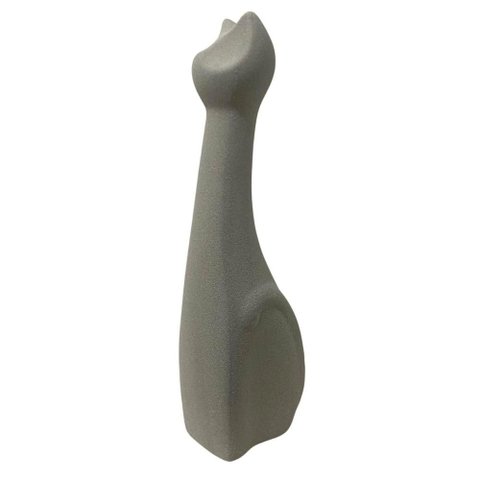 Escultura Gato em Ceramica Cinza Textura Arenosa Mart 30cm