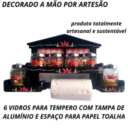 Suporte Para Condimentos Com Vidros Para Tempero E Espaço Para Papel Toalha - 2