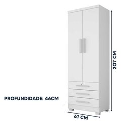 Guarda Roupa Solteiro Floripa 2 Portas 3 Gavetas com Cabideiro - Branco - 3