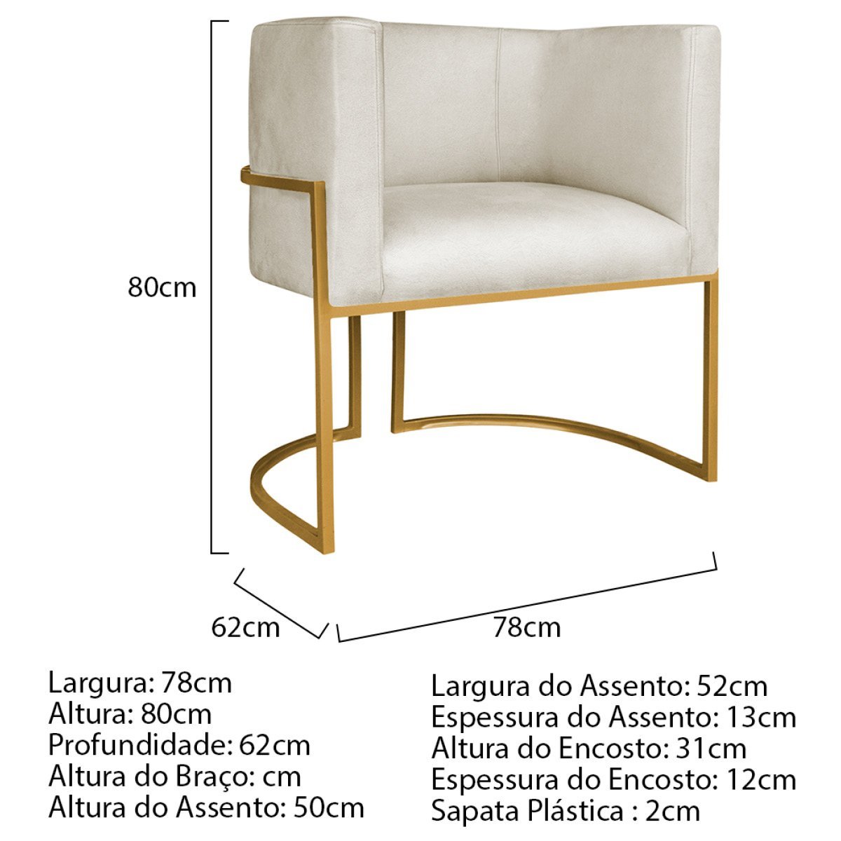 Poltrona Decorativa Luna Base de Ferro Dourado Linho Doce Sonho Móveis Bege - 4