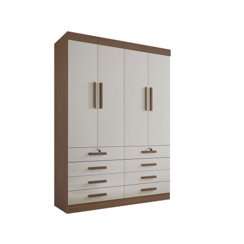 Guarda Roupa Solteiro Mônaco 4 Portas 8 Gavetas sem Pés - D Doro Castanho/Off White
