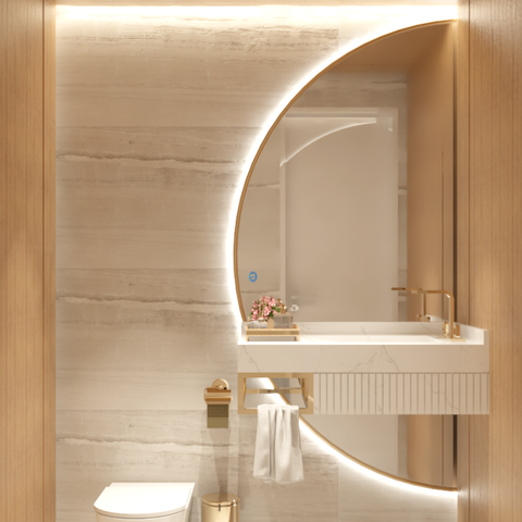 Espelhos Led 100 X 50 Decorativo Flutuante Retroiluminado Luxo Meia Lua Esquerda