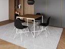 Ver imagem 1 de Mesa Industrial Base Ferro Branco em V Tampo 90x90 Amendoa 4 Cadeiras Eames Ferro Assento Preto