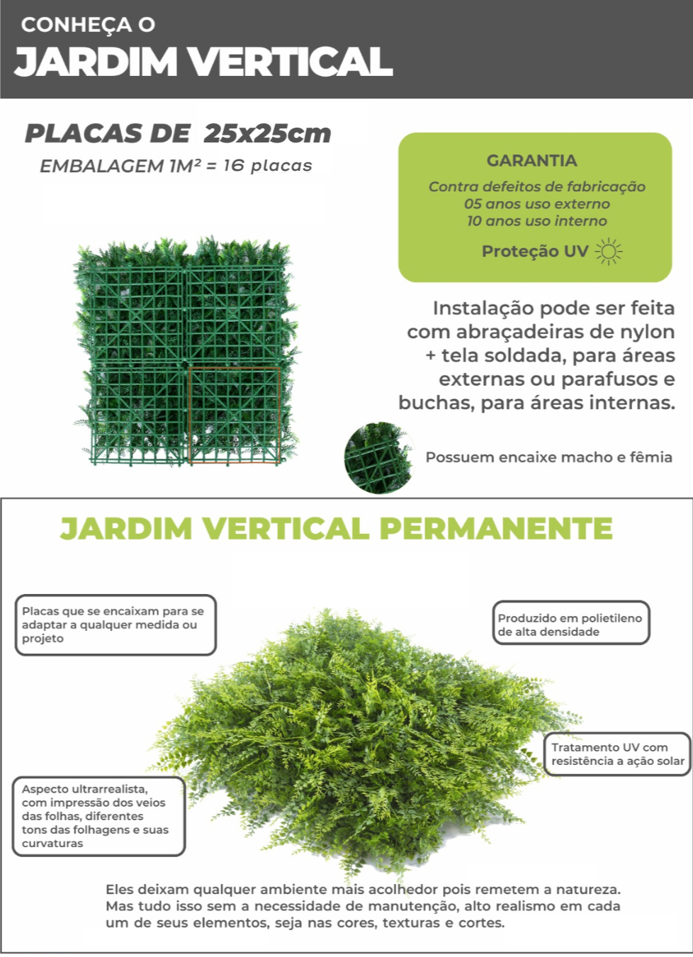 Planta Painel Jardim Vertical Artificial Decorativa Sala Sustentavel Suspenso Interno Folhagem - 3