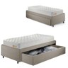 Base Box Cama Solteiro Sapateira Linho Bege e Colchão Ecoline D33 Ecoflex 88x188 - 1