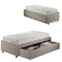 Ver imagem 1 de Base Box Cama Solteiro Sapateira Linho Bege e Colchão Ecoline D33 Ecoflex 88x188