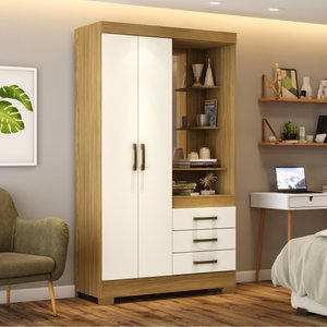 Guarda Roupa Solteiro com Espelho 2 Portas 3 Gavetas Savanna Espresso Móveis